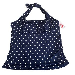 Lands End NWT Womens Size 18 Tankini Top Navy Blue Polka Dot Halter  Beach Swim